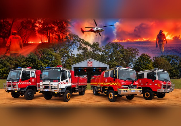 Dereel CFA appliances during replacement transition in 2022, along with some fireifghting action images as a montage.